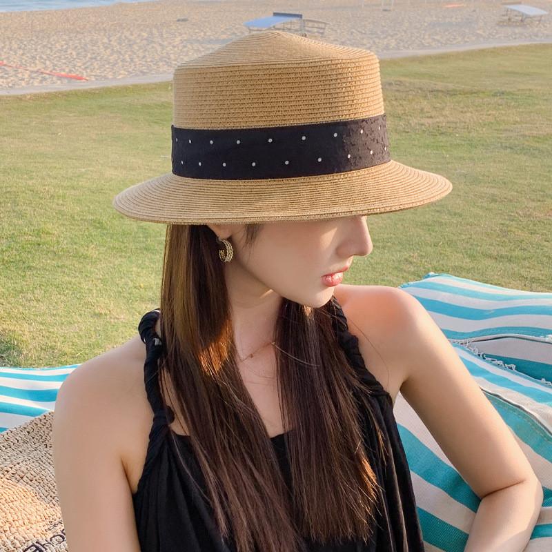 French Elegant Straw Hat With Wide Brim For Summer Sun Protection