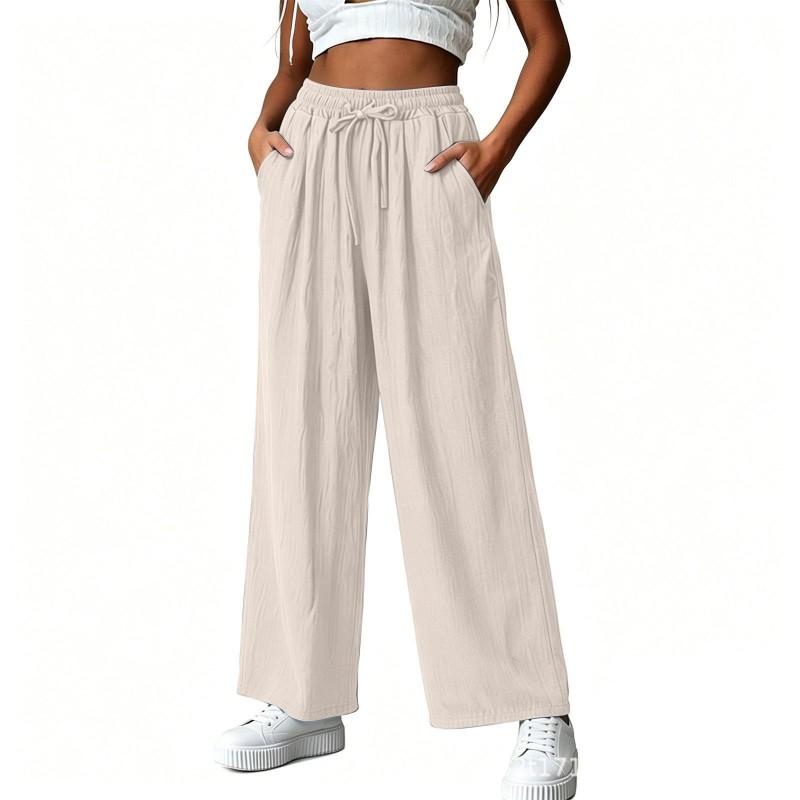 Womens High-Waisted Wide Leg Pants With Drawstring Waist Loose Fit Casual Trousers 2026