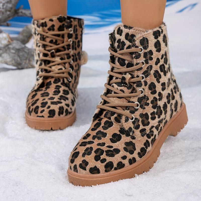 Women'S Leopard Print Platform Ankle Boots with Zipper Closure - Round Toe Low Heel, Faux Cover Upper Fabric Lining, TPR Sole for All-Season Comfort