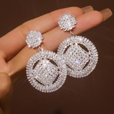2PC Luxury Elegance Exquisite Copper Zircon Dynamic Disc Flower Earrings Suitable for Women's Date, Party, Festival Gifts