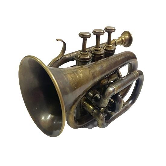 Musikalisk Antik Mässing Vintage Trumpet Fickbugelhorn 3 Ventiler Munstycke Bäst för Gåva