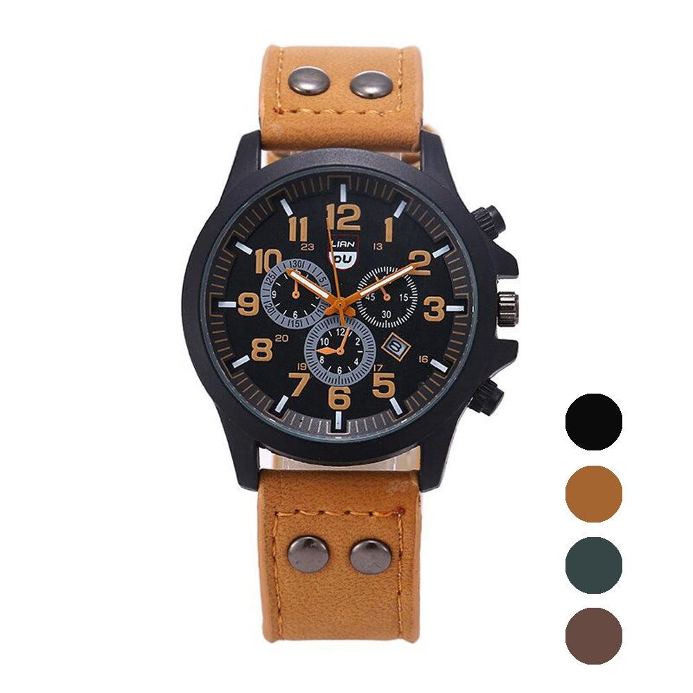 Vintage Classic Watch Men Watches Stainless Steel Waterproof Date Leather Strap Sport Quartz Army