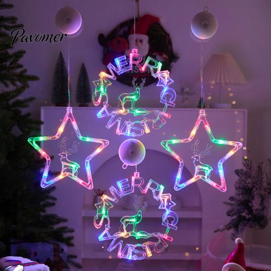 Suspended Starlight Window Accents LED Christmas Star Light, Tree Letter Suction Cup Hanging Lamp Reusable Decoration Set for Glass, Battery Operated