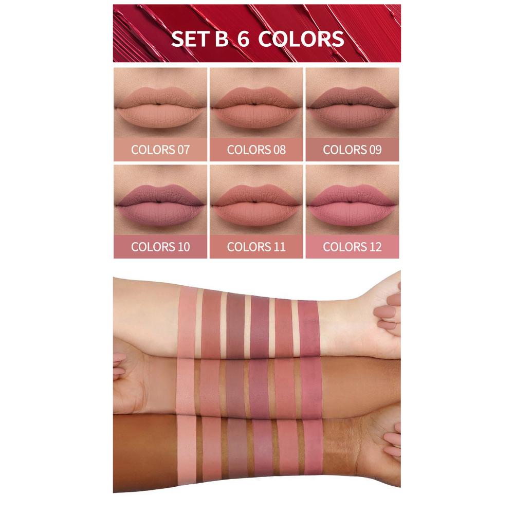 6pcs Matte Liquid Lipstick Set, Waterproof Velvet Naked Lip Gloss, Long-Lasting Non-Stick Cup Nude Red Lip Tint, Pigmented Makeup Cosmetics for Women