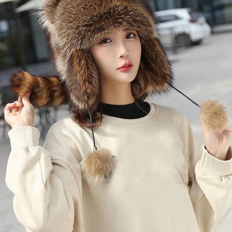 Plush Raccoon Ear Caps Raccoon Hats With Ears And Tail Skin-Friendly Warm And Cozy Hats & Caps For Birthday New Year Anniversary