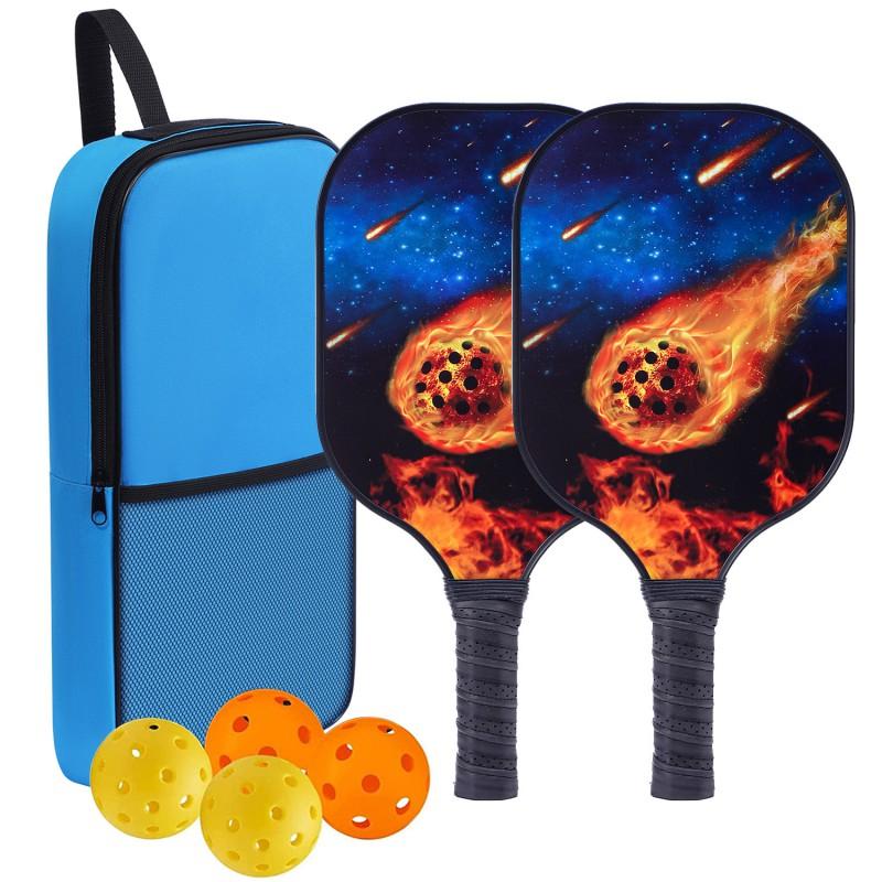 Carbon Fiber Pickleball Paddle Set With Blue Carry Bag 2 Paddles 4 Balls Outdoor Recreational Sport Equipment
