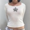 2024 Summer Harajuku Long Sleeve Crop Top T Shirt Y2k Fairy Grunge Star Printed Goth Women Korean Fashion Casual Sexy Slim Tees