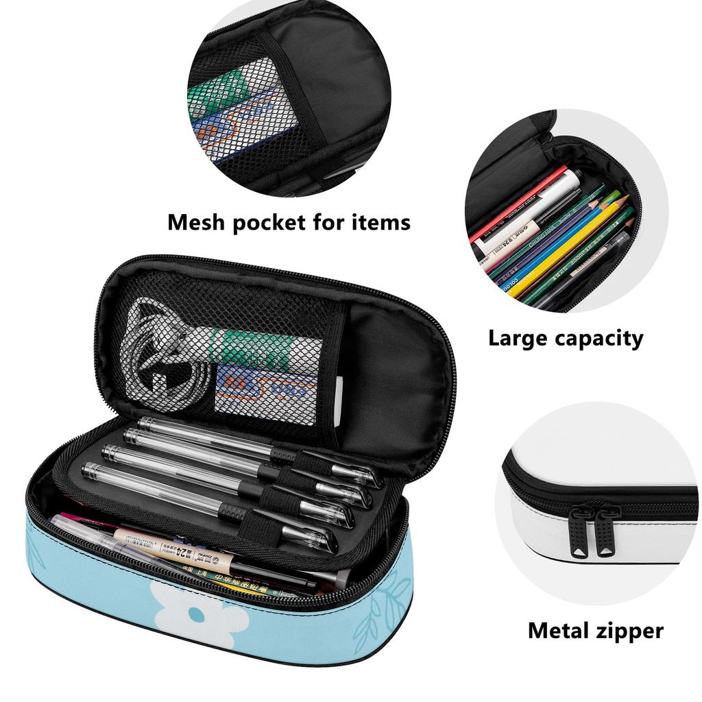 Pencil Case Structured Strong Polyester Fabric Easy Open Zipper with Main Compartment Mesh Pocket and Pen Slots for Everyday Study