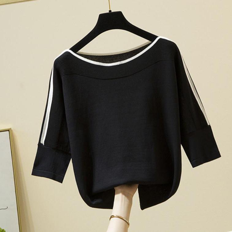 

Летняя мода женская трикотажная однотонная футболка Ice Silk свитер с коротким рукавом свободная женская одежда тонкая XS чёрный