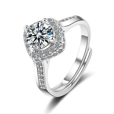 925 Sterling Silber Klassische Quadratische Zirkonia Hochzeit Verlobung Versprechen Aussage Ringe Schmuck Für Frauen S-R276