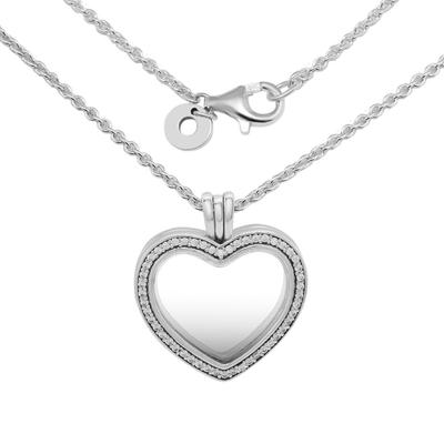 Authentique 925 en argent Sterling Moment étincelant flottant coeur médaillon pendentif colliers pour femmes collier en argent bijoux