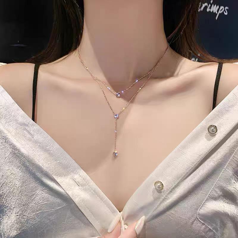 Mori-Style Minimalist Double-Layer Necklace: Trendy Influencer Collarbone Chain, Super Fairy Niche Design Choker for Women