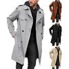 Men Autumn Winter Solid Color Windbreaker Lapel Long Sleeve Double-breasted Pockets Belt
