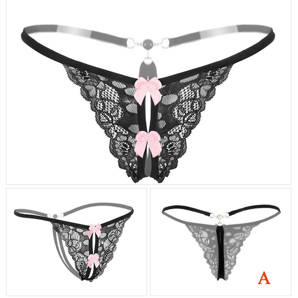 Female Women Sexy Pearl Massage Lace Thong G-stings Panties Lingerie T-back Panties Underwear