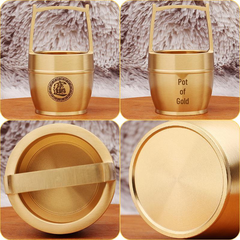 Large Polished Brass Bucket Ornament – Creative Desktop Treasure Character Decoration
