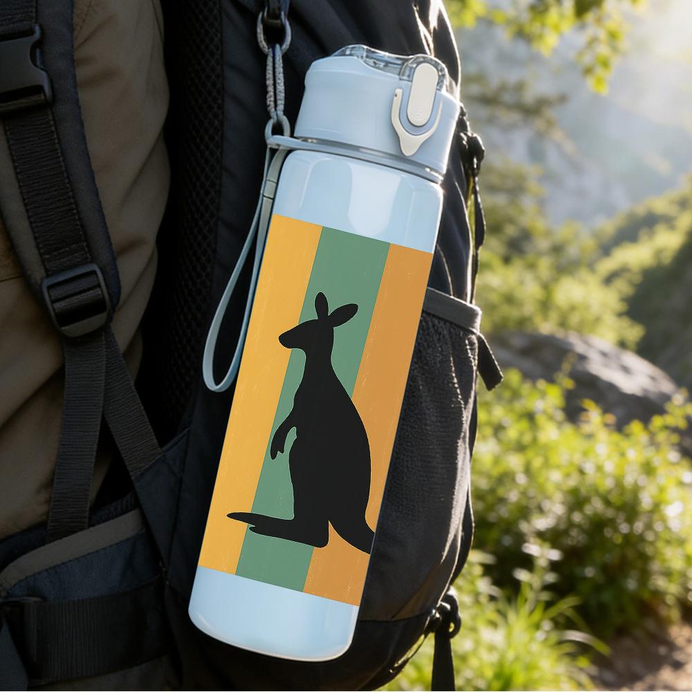 1PC Rainbow Striped Kangaroo Silhouette 750ml Color Plastic Sports Water Bottle Leakproof Flip Straw Lid Suitable for Sports Office Home Use