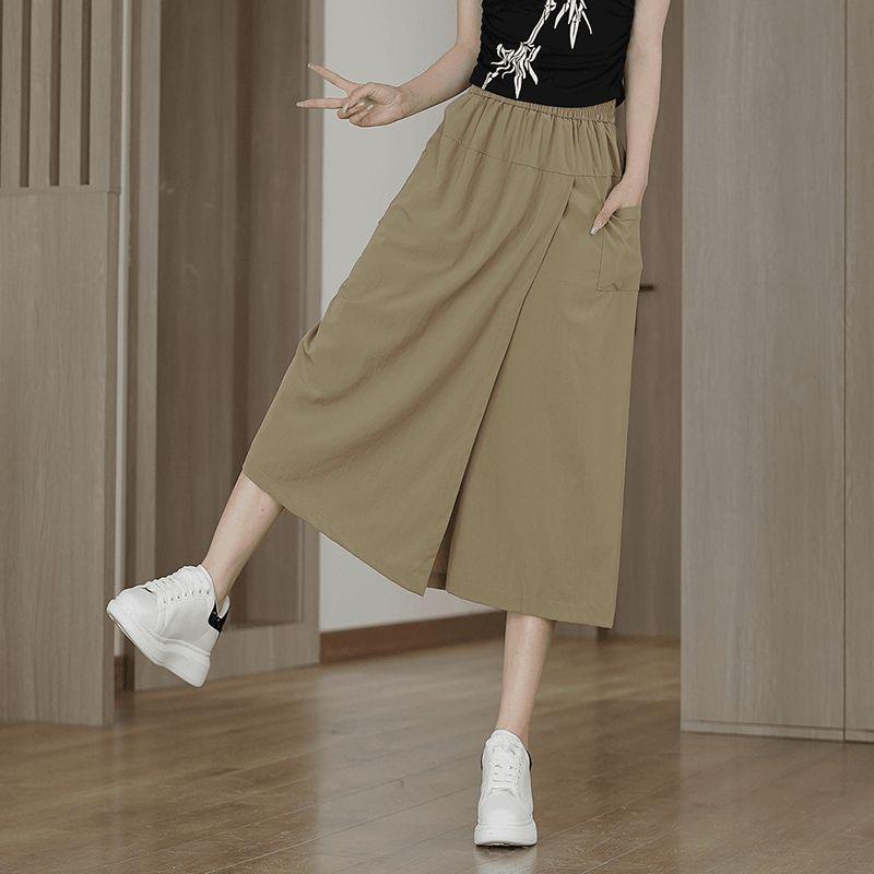 New Chinese Casual Trousers for Women with High Waists and Versatile Cool Feeling Without Exposing Wide-leg Skirts and Pants