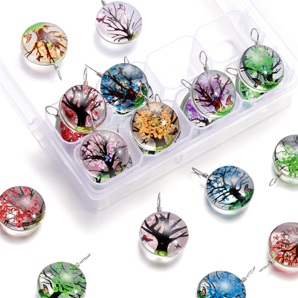 5pcs/lot 20*29mm Crystal Glass Real Dried Flower Round Shape Pendants for DIY Handmade Jewelry Bracelet Necklace Accessories
