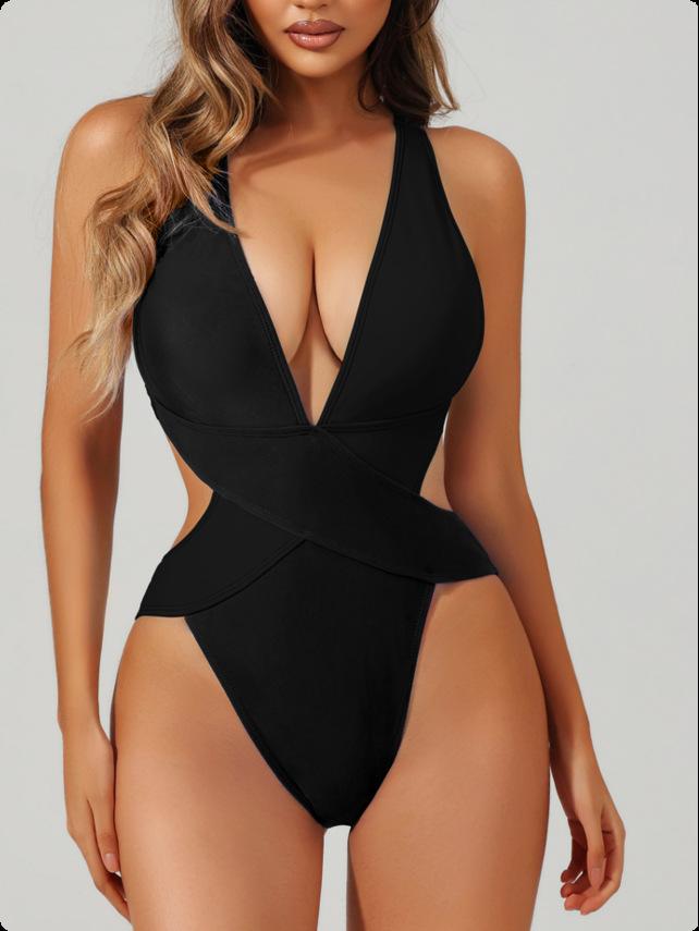 New one-piece swimsuit splicing bikini swimsuit women s cross swimsuit color matching S