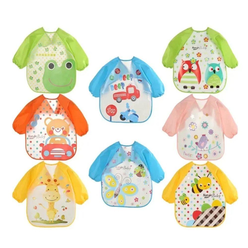 Waterproof Long Sleeve Strap Coat Cartoon Pattern Dirt Proof Feeding Burp Cloths  Baby Eating