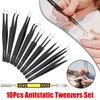 ESD Tweezers 10Pcs/Set Industrial Repair Tools Precision Anti-Static Electronics Soldering Craft Curved Straight Tweezers Stainless Steel