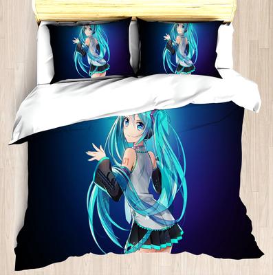 Juego de Funda Nórdica Hatsune Miku Colcha Ropa de Cama Juego de Cama Infantil 3D Juego de 3 Piezas 1 Funda de Edredón Tamaño King
