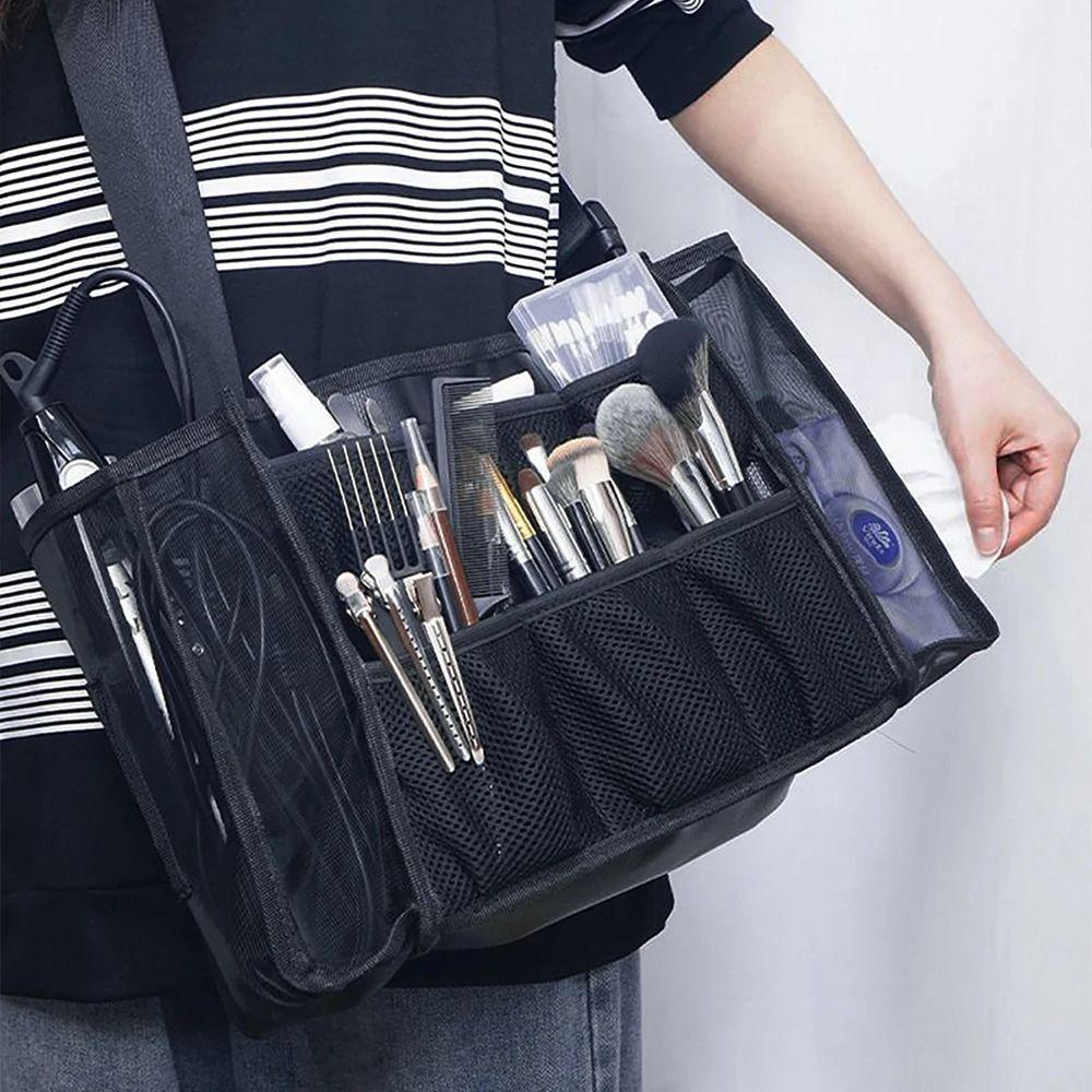 Large Capacity Cosmetic Brush Storage Bag Black Color Portable Barber Bag Travel Use