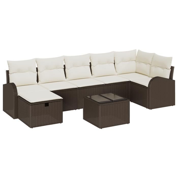Ensemble de Canapés de Jardin vidaXL 8 pièces avec Coussins Marron Poly Rattan 3360439