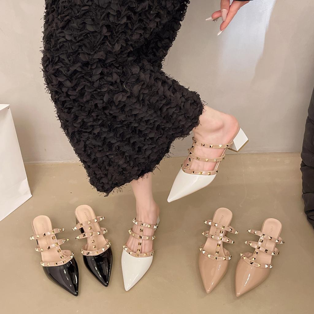 Fashion Shoes Woman 2025 Loafers Slippers Casual Cover Toe Heeled Mules Luxury Summer Pointed High Slides Fashion Pumps Shoes Woman 2025