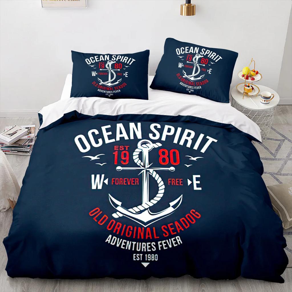 New Nautical Ocean Anchor Bedding Sets Ocean Spirit Duvet Cover King Queen Single Size Bed Linen With Pillowcase Teens Boys Gift