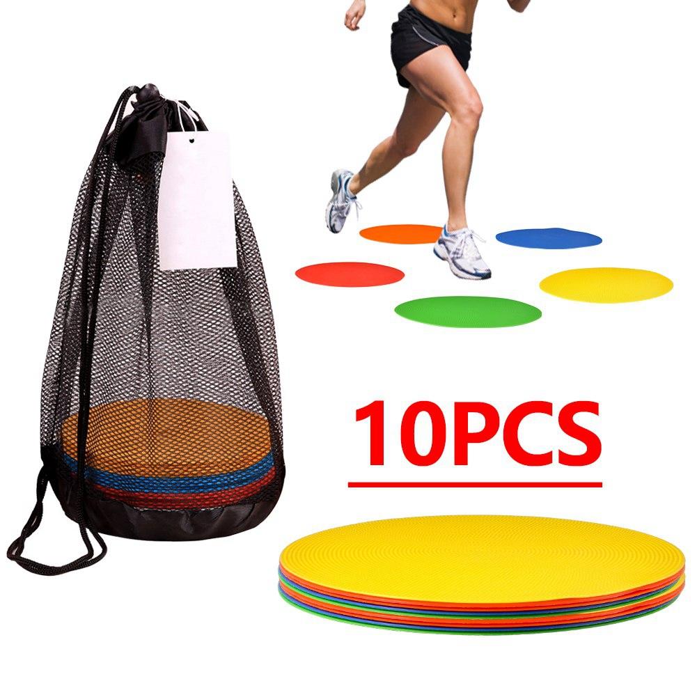 Flat Cones Spot Markers, 10 Pack Soccer Training Flat Disc Markers for Speed and Workouts with Mesh Carry Bag