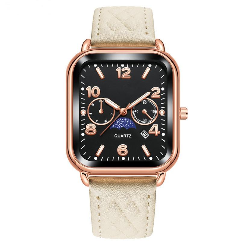 Женские кварцевые часы, наручные часы с кожаным ремешком и датой