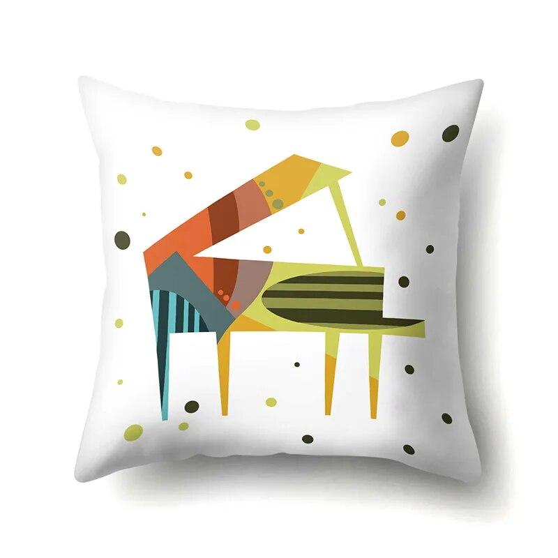 Musical Instrument Knitted Pattern Printed Pillow Cover Sofa