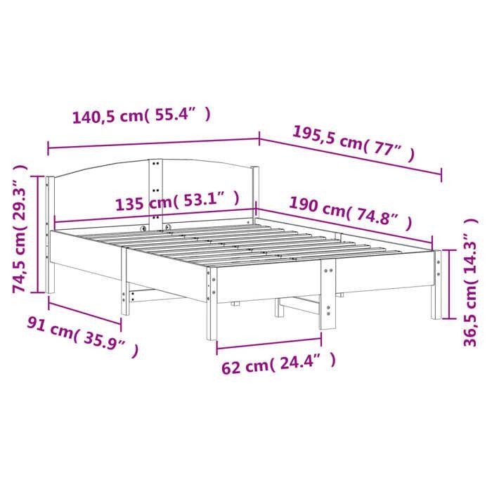 VidaXL Bed Frame with Headboard 135x190 Cm Solid Pine Wood 842606