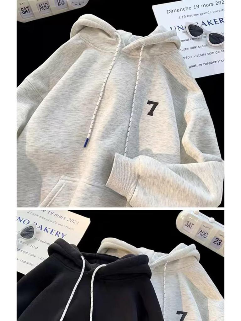 Unisex Loose Fit Thickened Velvet Hoodie with Logo Print for Autumn/Winter 2025