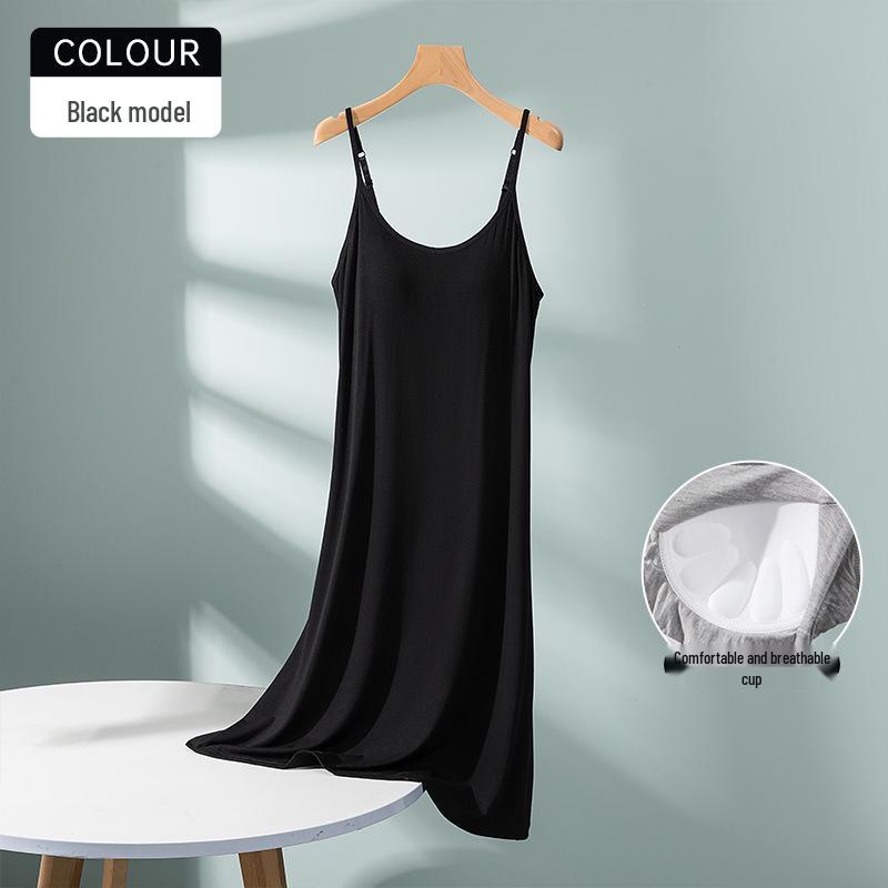 

Модальная ночная сорочка с мягкими чашками для женщин - Камисоль с чашками «пять пальцев», без косточек, домашнее и уличное длинное платье Extra Large чёрный