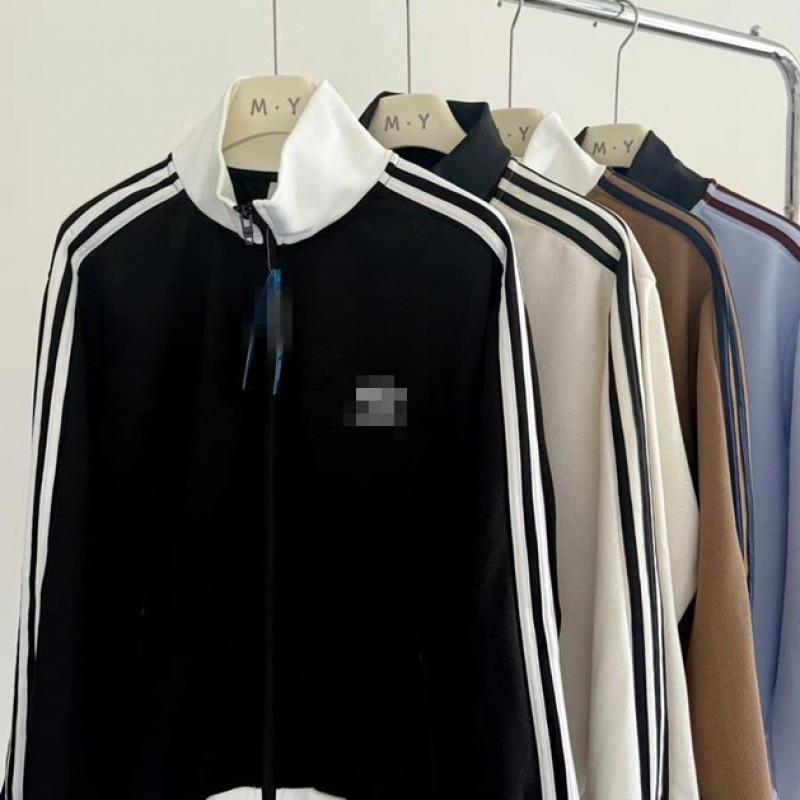 Retro Striped Waffle Knit Jacket Unisex Couple Short Coat High Quality Outerwear