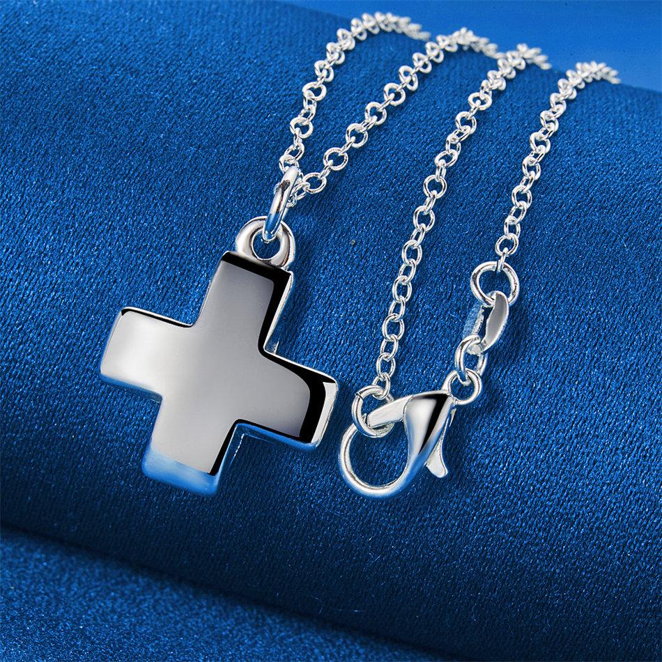 925 Sterling Silver 16-30 Inch Glossy Cross Pendant Necklace, Men's and Women's Hip-hop Accessories, Fashionable Jewelry