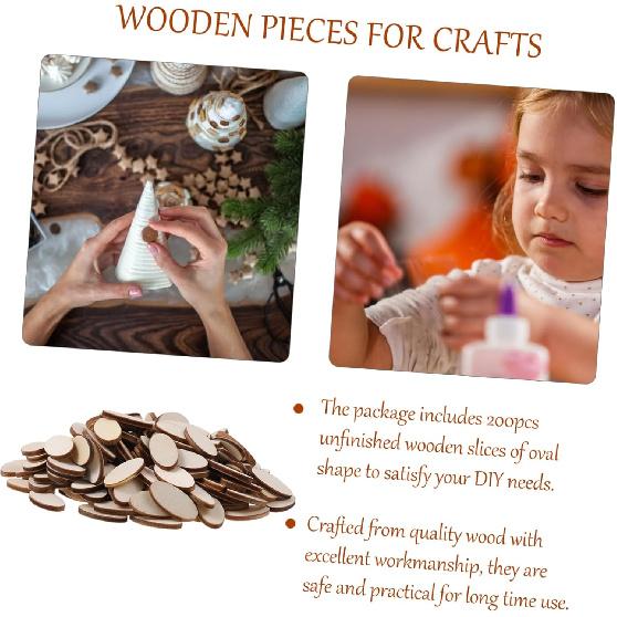 Toyvian 200pcs Unfinished Wood Oval Slices Natural Rustic Wooden Cutout Oval Wood Pieces Wood Craft Supplies for DIY Craft Wedding Centerpiece