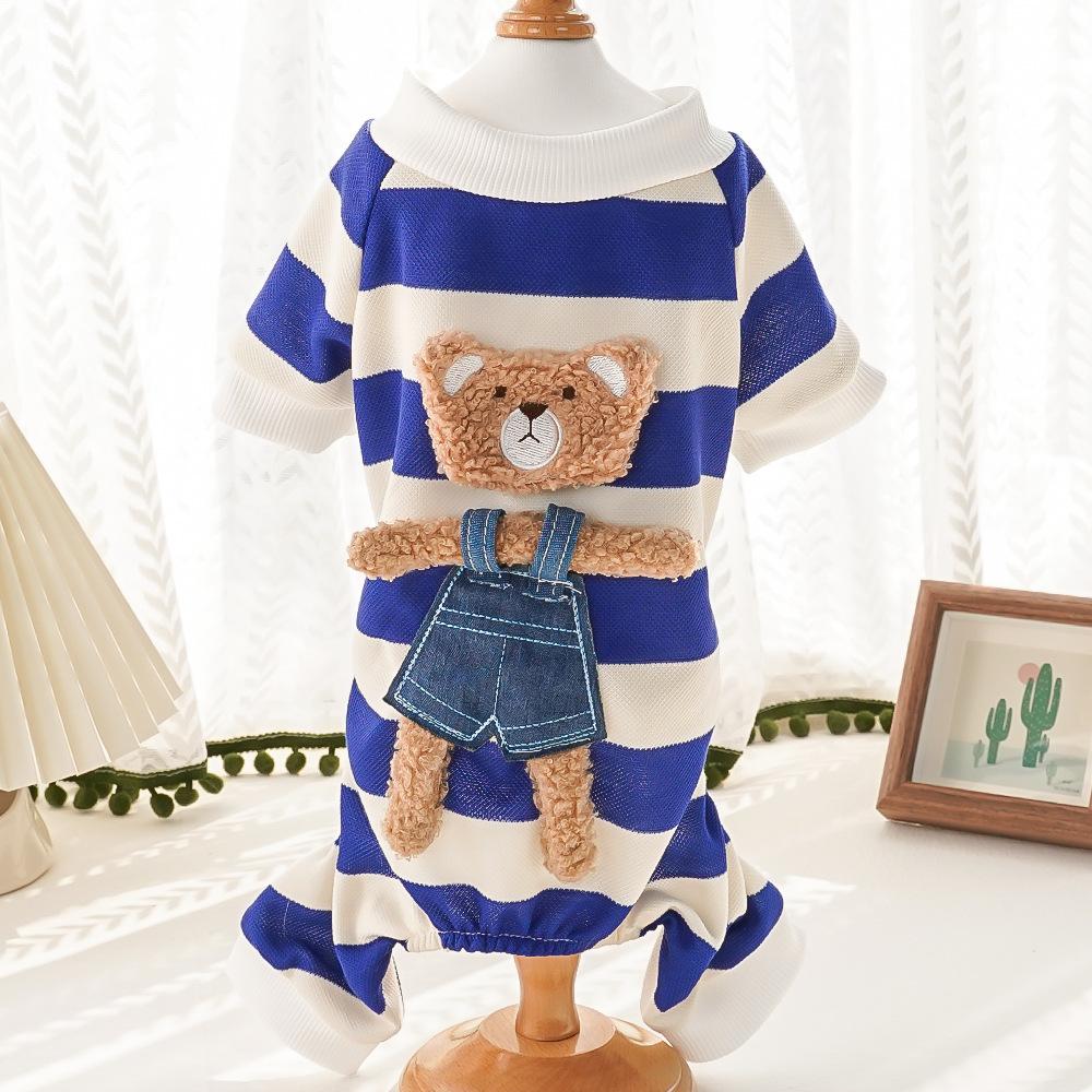 Pet Autumn and Winter Striped Bear Quad Dog Cat Clothing Small and Medium Puppy Teddy Loungewear