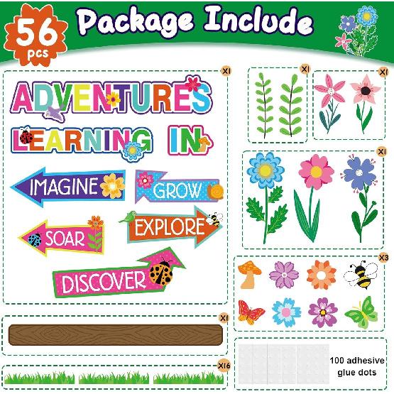 56 Piece Adventures In Reading Bulletin Board Classroom Decoration Flower Signpost Paper Cutouts Supplies Colorful Floral Bulletin Board Decorations