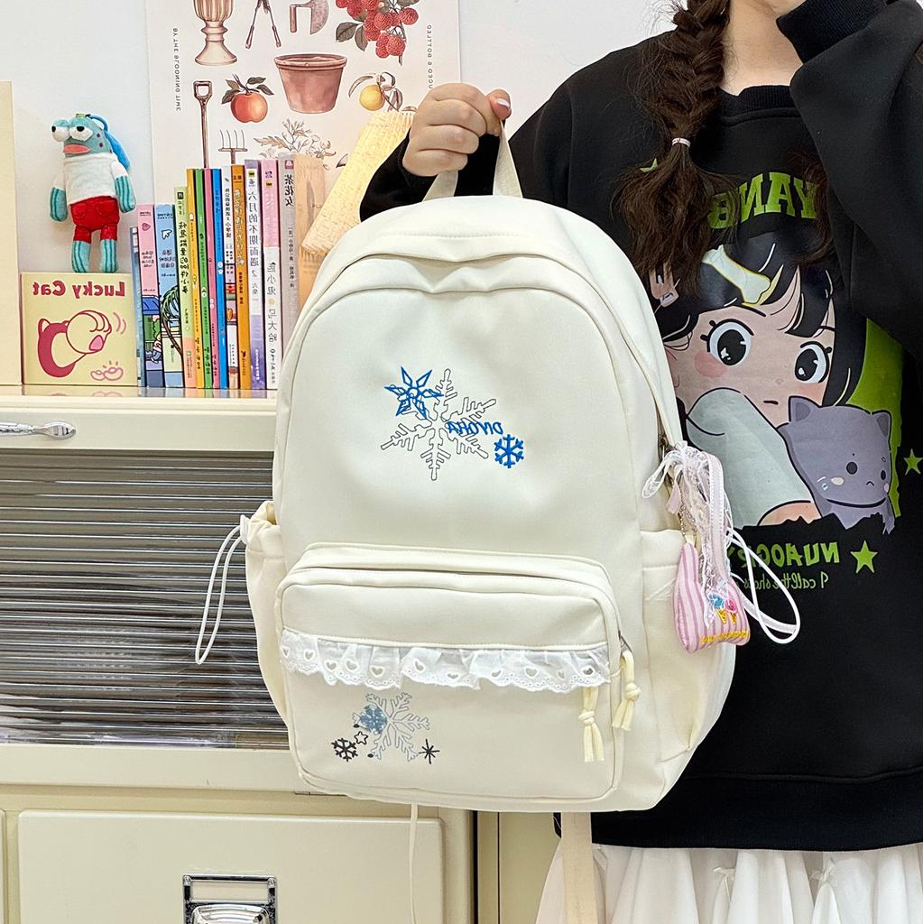 School bag for girls, simple lace lace trim school bag, ballet style, large capacity, sweet commuter soft girl backpack