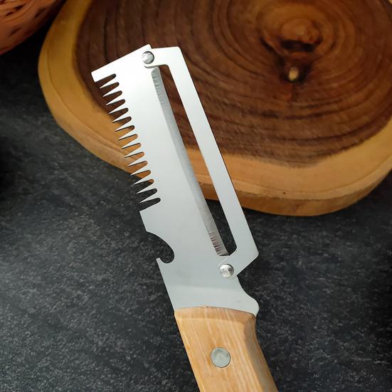 Vegetable Peeler with Wooden Handle 3-in-1 Fruit Peeler Scallion Shredder And Bottle Opener Efficient Kitchen Tool