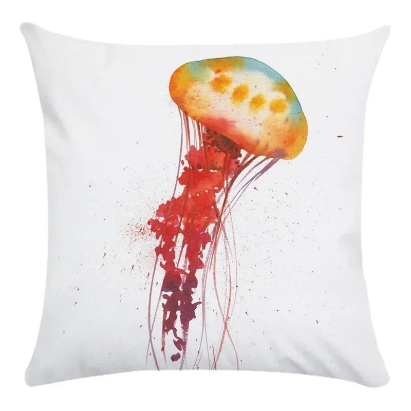 Móda Domácí Dekorace Vzor Zlaté Rybky a Medúzy Tištěný Super Měkký Povlak na Polštář Kancelářský Potah na Sedák