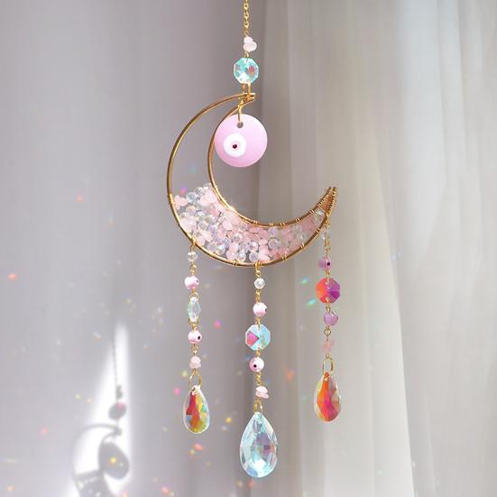 Yousheng Evil Eye Faux Crystal Suncatcher, Prism Rainbow Maker Window Hanging Decor, Wind Chime Style Moon Sun Catcher for Home Garden Decor