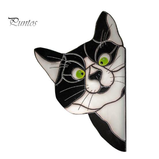 Sunlight Catching Cat Sticker Stained Glass Window Cling, Vintage Colorful Kitty Decal, Removable Static Decor for Door Wall Car, UV-Resistant