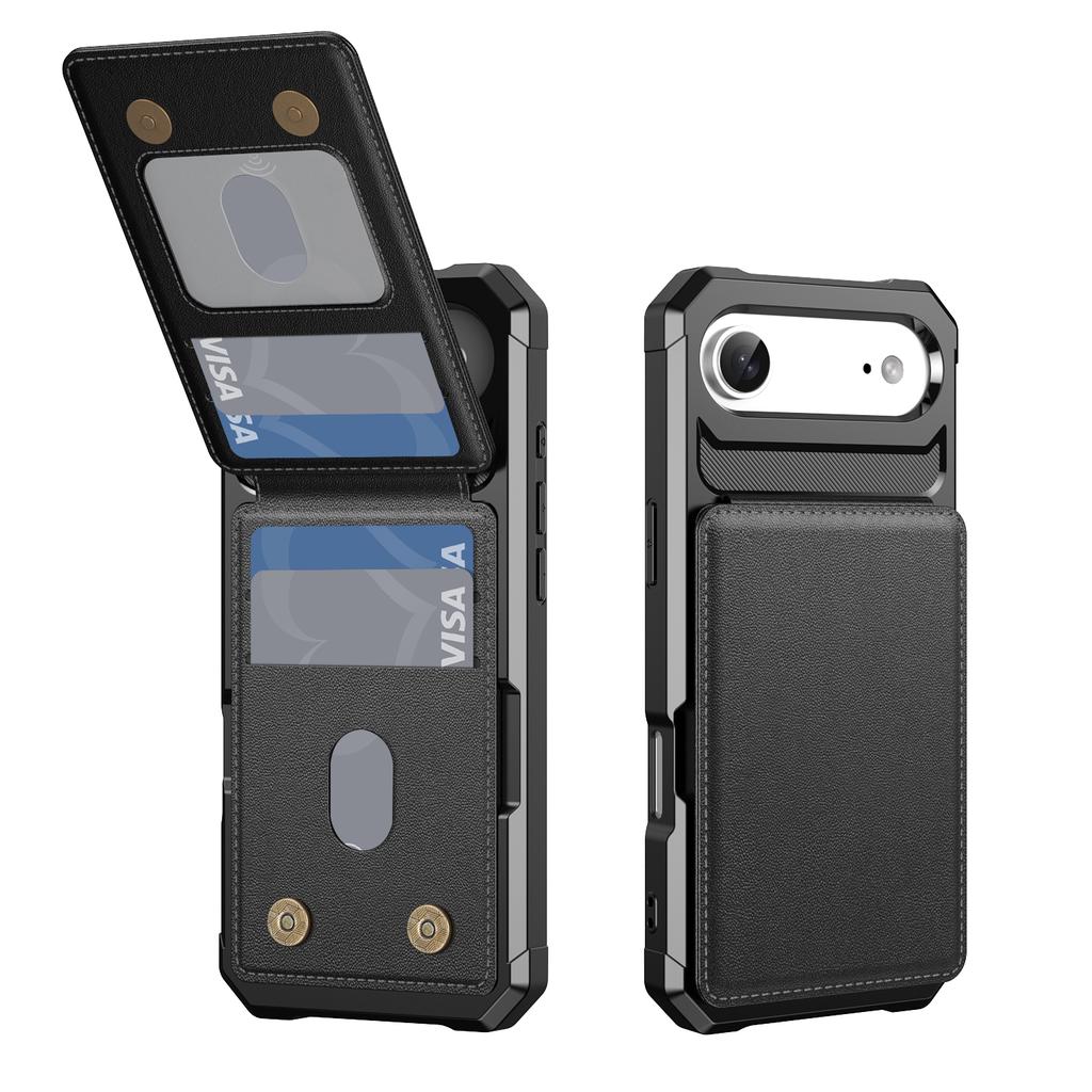 Etui na iPhone Air z miejscem na kartę i podstawką, skóra PU + TPU, Pokrowiec na telefon