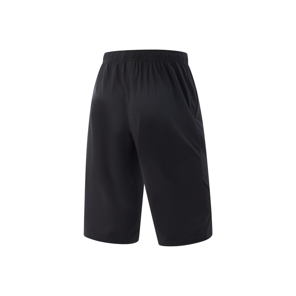 Li Ning Fitness Series Solid Color Mid Waist Versatile Breathable Seven Point Casual Shorts Men Shorts Black AKYV075-2