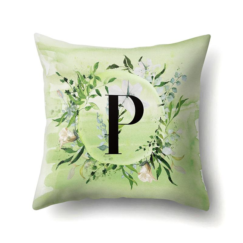Polyester Pillowcase Car Decoration Small Fresh Green Leaves 26 English Letter Printing Pillow Cushion Cover