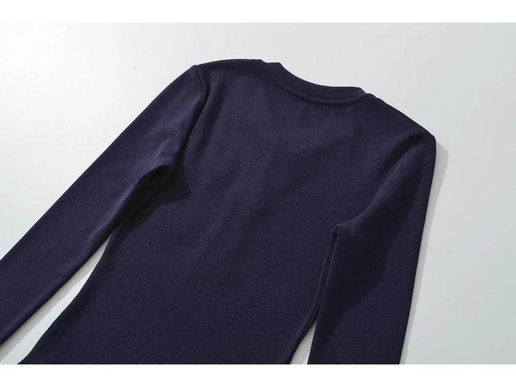 Women's Spicy American Button-Down Stand-Up Collar Faux Cashmere Slim Fit Base Layer Long Sleeve Top for Fall/Winter